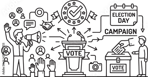 Fényképezés Election Day Campaign Illustration Linear Style With Political Elements