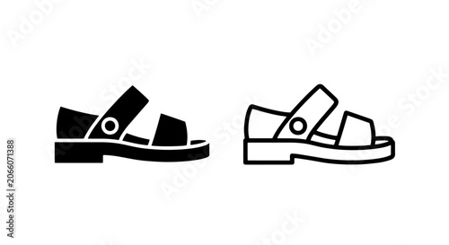 Принти на полотні Comfort buckle sandals icon set in black and white styles with footwear