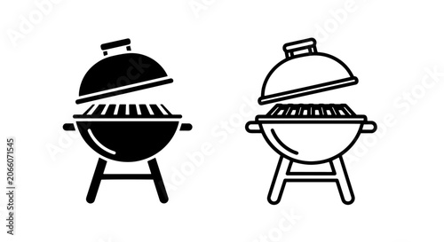 Photos Barbecue grill icons featuring open lid and grate detail barbecue outdoors