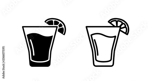 Tableau sur toile Glass of beverage with citrus garnish icon set in solid and outline style