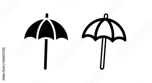 Photos Beach parasol umbrella icons in filled and linear design with umbrella, vacation
