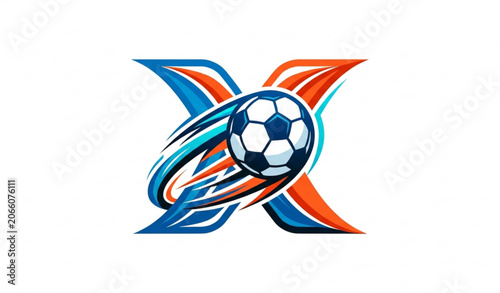 Konstfotografi Letter X Soccer Logo with Dynamic Football Motion Vector Design