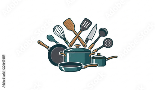Obraz na plátně Modern Kitchen Equipment Logo Vector Design