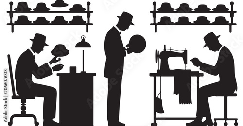 Принти на полотні Vintage hat makers working in a shop