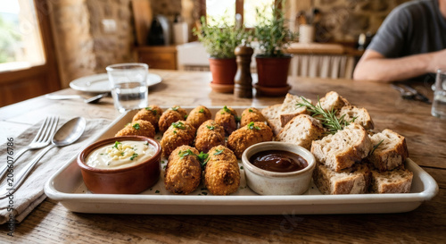 Crispy meat croquettes appetizer platter
