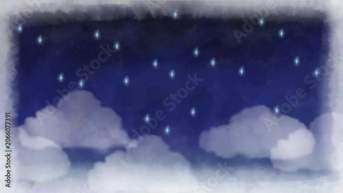 An animation featuring a watercolor night sky background reminiscent of a picture book