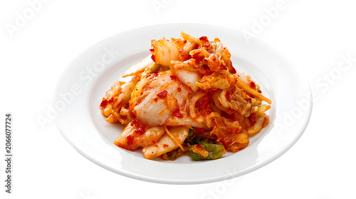 Korean spicy kimchi served on a clean plate with fermented vegetable traditional probiotic appetizer gastronomy oriental vegetarian condiment homemade fermentation culinary nutrition