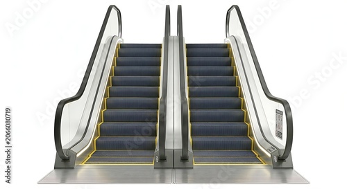 Two parallel escalators isolated on white background