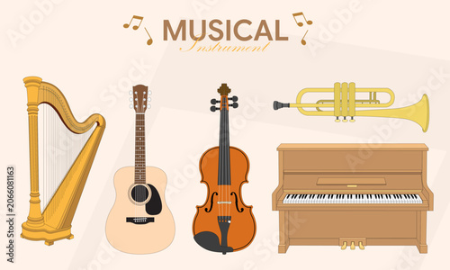 Collection of various musical instruments vector design