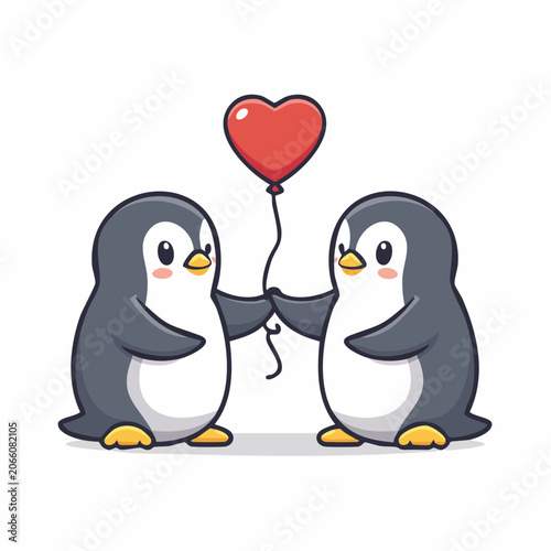 Cute Penguins Holding a Heart Balloon