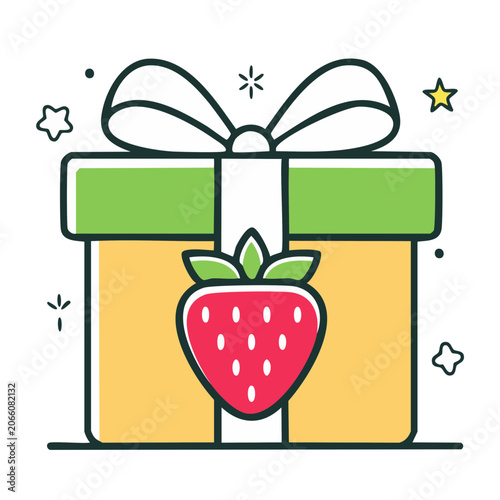 Flat design gift box with strawberry icon