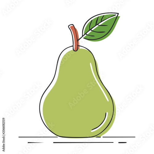 Flat design green pear with leaf and stem vector