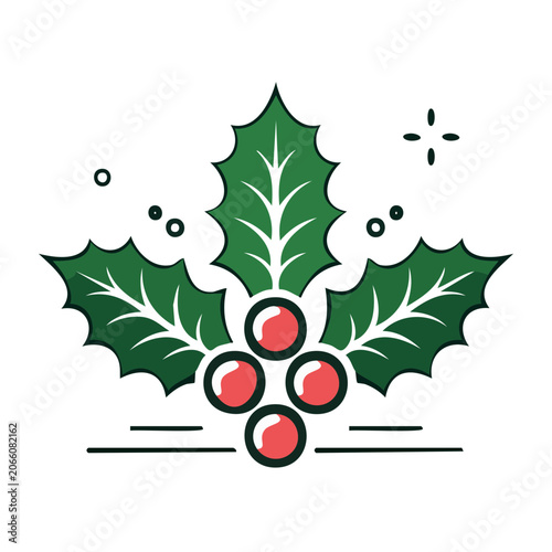 Holly leaf and berries icon with transparent background