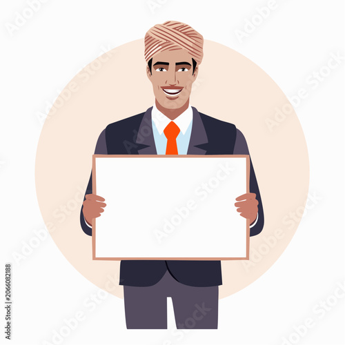 Man in Turban Holding Blank White Board