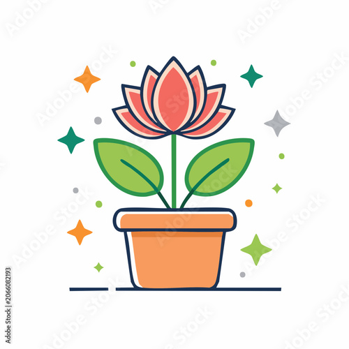 Lotus Flower in a Pot with Sparkles