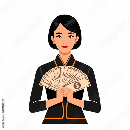 Woman Holding Fan of Money