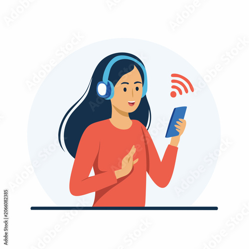 Woman Listening to Music on Headphones with Smartphone