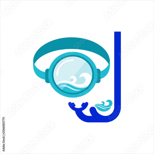 Minimalist vector illustration of a scuba diving mask and snorkel equipment.