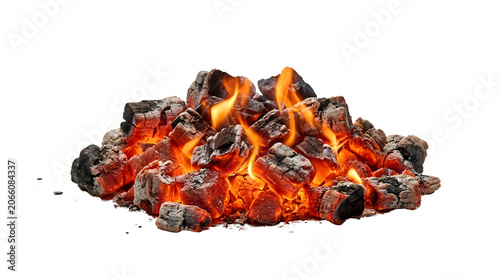 Hot Glowing Coals with Flames on Black Background