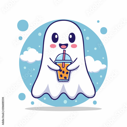 Cute Ghost Holding Boba Tea