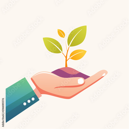 Hand holding a growing plant sprout