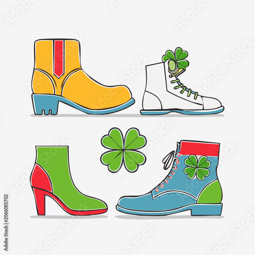 St. Patrick's Day Boots and Clover Illustrations