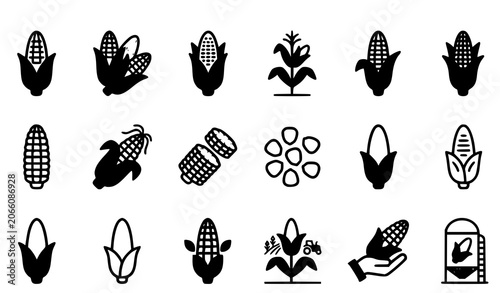 Fotografie Sweet Corn Silhouette Icon Collection Vector Illustration for Food and Agricultu
