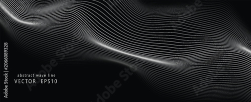 Flowing dots particles wave pattern 3D curve halftone black gradient curve shape isolated on white background, science, music, modern.vector,eps10