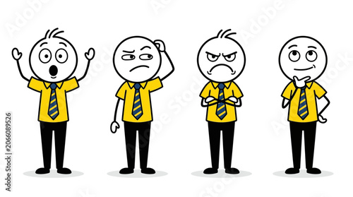 Tableau sur toile Set of Cartoon Businessman Characters Showing Different Emotional Expressions