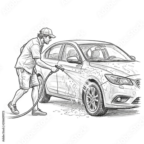Man washing car sketch