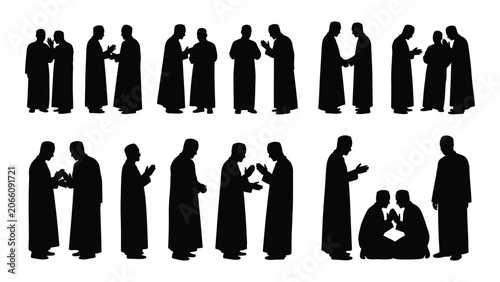 Obraz na płótnie Collection of people in traditional robes depicted in black silhouette against a