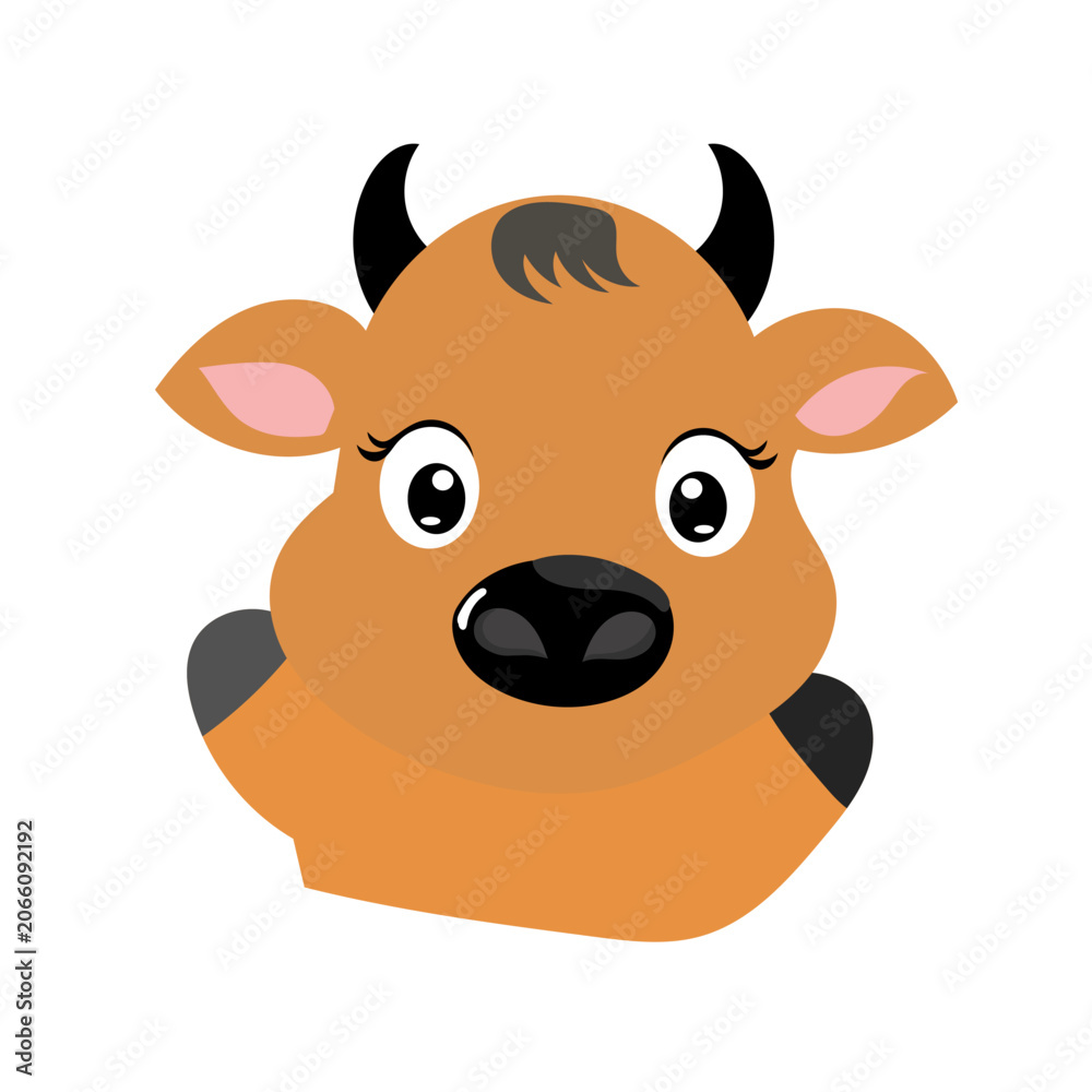 Fototapeta premium Cute buffalo or bull Covering Eyes Illustration. cute emoji cartoon