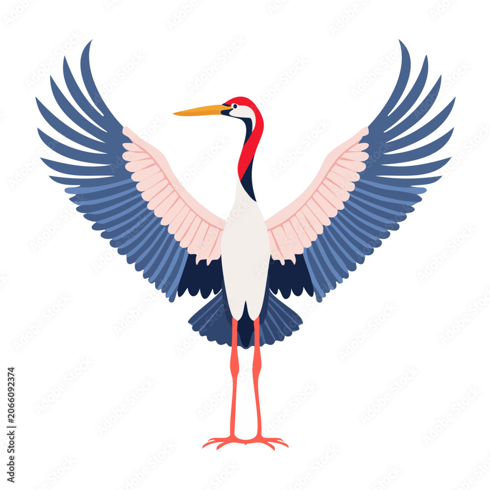 Fototapeta premium Flat design illustration of a crane bird with outstretched wings