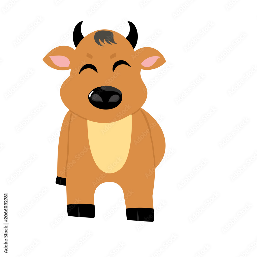 Obraz premium Cute bull Waving Hand Illustration. isolated on white background