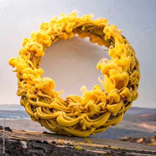 Yellow ink circle design on rock background