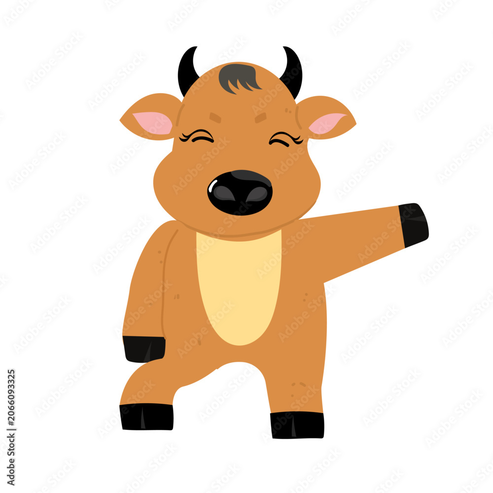 Obraz premium Cute Cartoon bull Illustration. kawaii charater