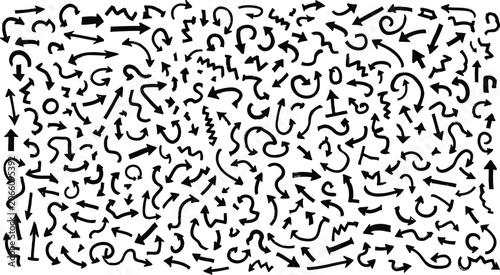 Chaotic black and white arrow pattern hand drawn style for design and conceptual projects