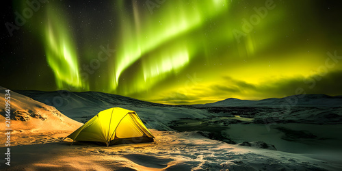 Wild place, tent, north lights art.