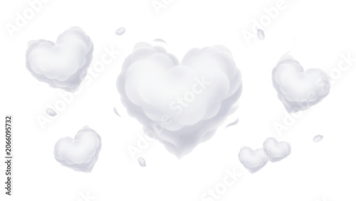 Photos Set of fluffy white heart shaped clouds floating in the sky Vector