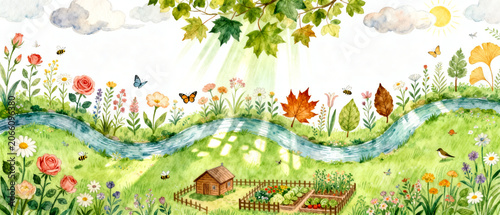 Whimsical Botanical Garden Watercolor Art