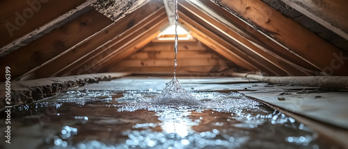 Stained attic ceiling from water leaks
