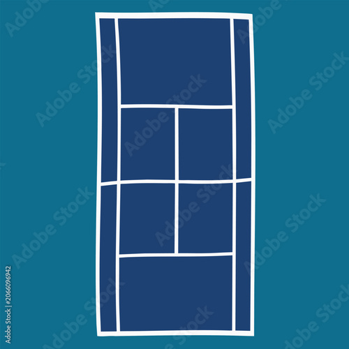 Hand Drawn Tennis Court Illustration. Doodle Vector. Tennis court top view.