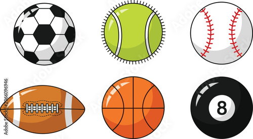 Foto Colorful Sports Ball Vector Icon Set Featuring Soccer, Tennis, Baseball, Footbal