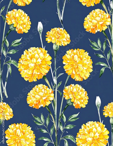 Yellow marigold floral pattern