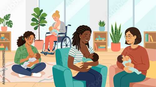 Diverse Mothers Breastfeeding Vector