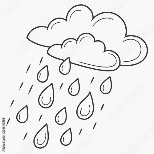Fotografie Rain cloud and falling drops hand drawn line art.