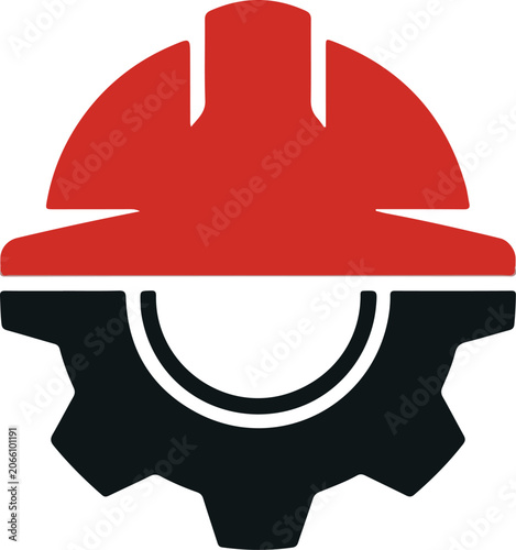 Bild auf Leinwand Red hard hat with gear graphic symbol