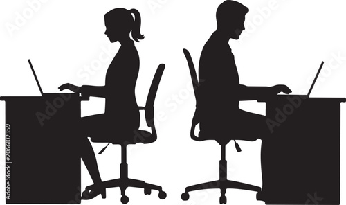 Tableau sur toile Two people working on laptops at shared desk