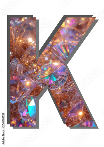 Elegant Letter K Typography Featuring A Shimmering Diamond Crystal Texture And Soft Glowing Light Reflections Isolated On A Clean White Background