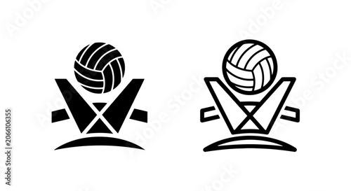 Foto Abstract volleyball ball hitting net icons for sports with volleyball, athletics